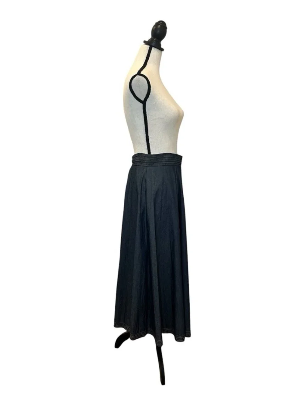 eShakti Skirt Women’s Size 12 Blue Denim Pleated A-Line Ankle Maxi Pockets